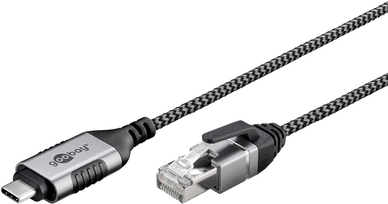Goobay 74405 kabelomvandlare (hane/hona) USB 3.1 type A RJ45 Svart, Silver