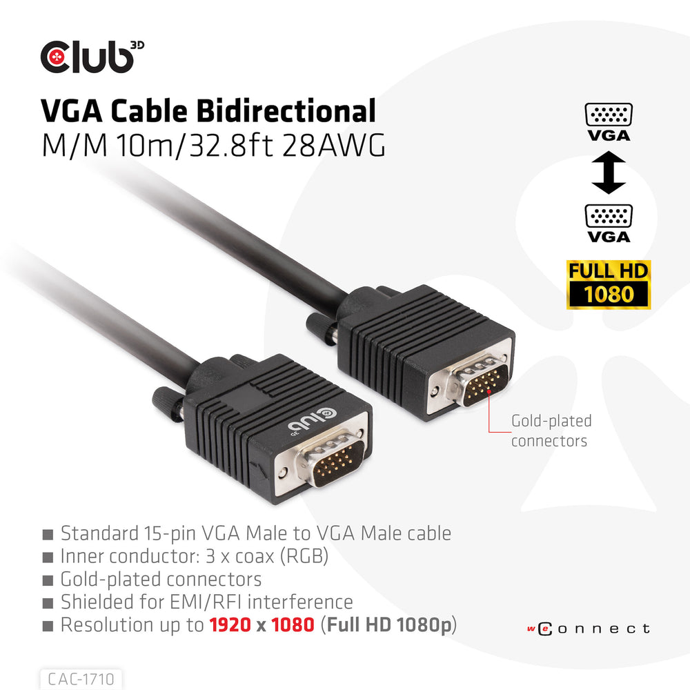CLUB3D CAC-1710 VGA-kabel 10 m VGA (D-Sub) Svart