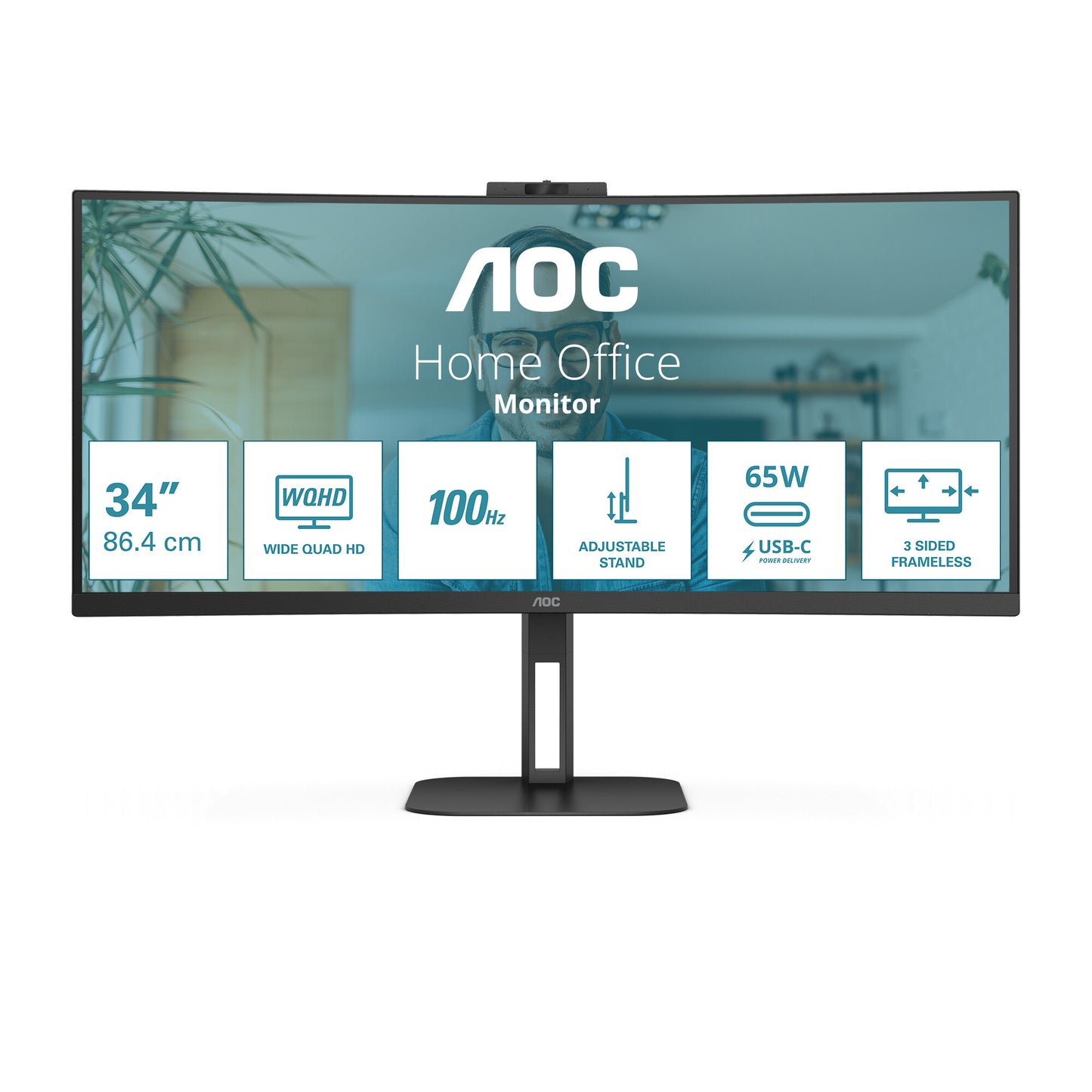 AOC V5 CU34V5C/BK LED display 86,4 cm (34") 3440 x 1440 pixlar Wide Quad HD Svart