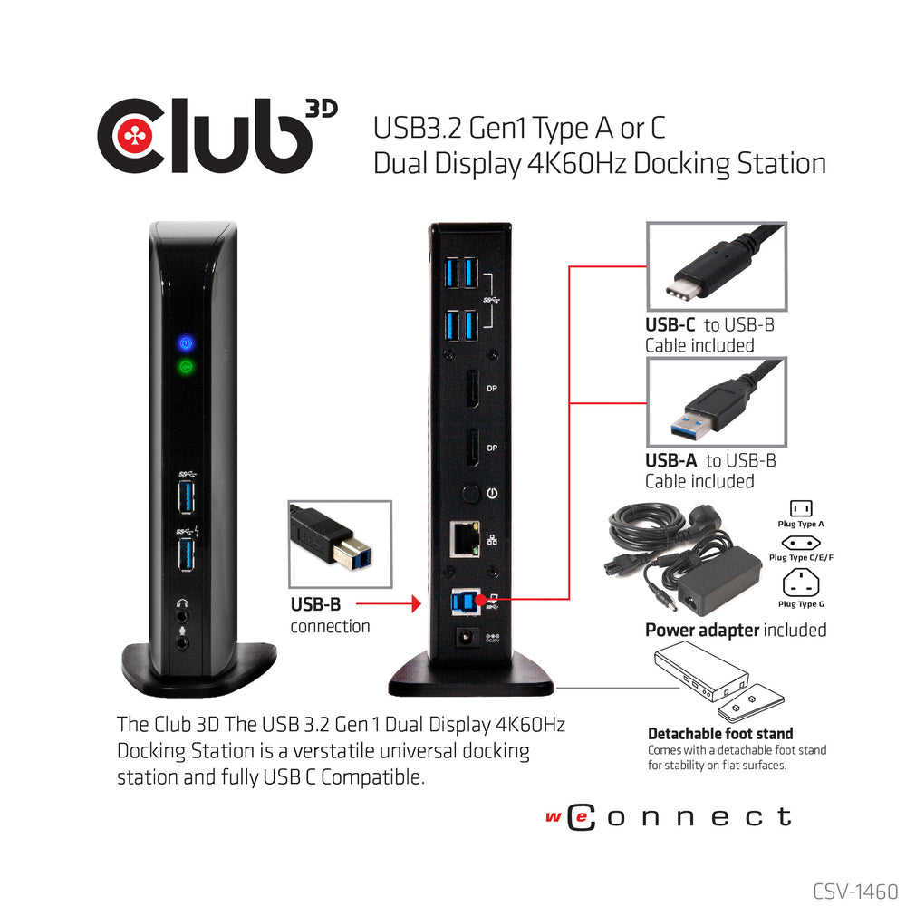 CLUB3D USB3.2 Gen1 Type A or C Dual Display 4K60Hz Docking Station