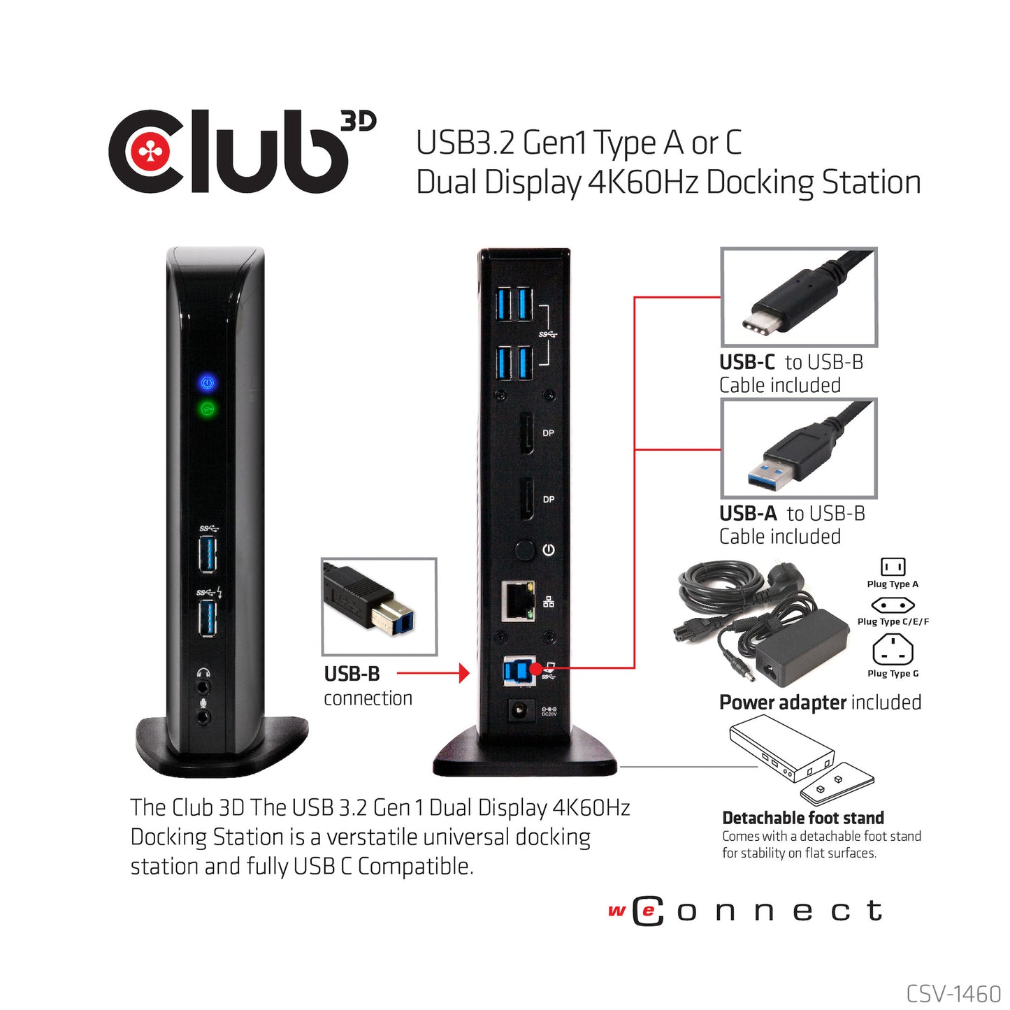 CLUB3D USB3.2 Gen1 Type A or C Dual Display 4K60Hz Docking Station