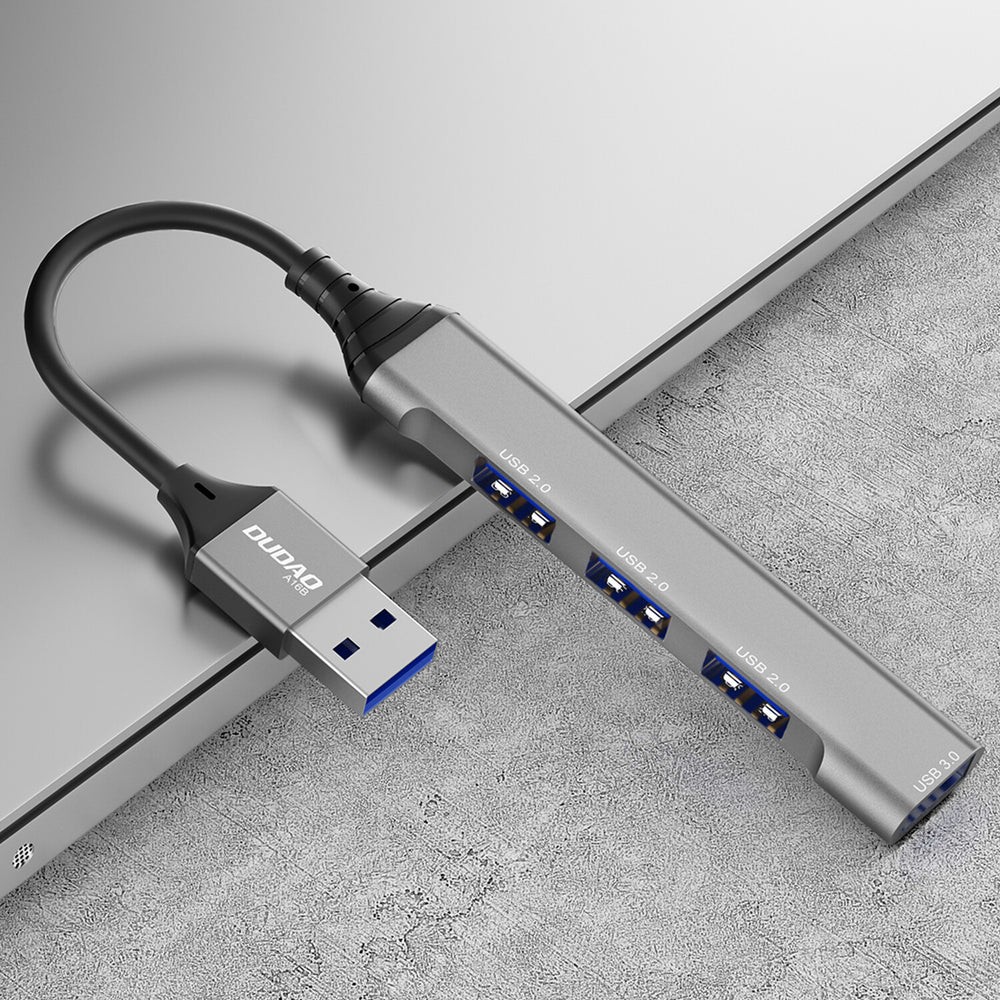 DUDAO 4-IN-1 multi-functional USB hub Charging Kabel USB 3.2 Gen 1 (3.1 Gen 1) Type-A Grå