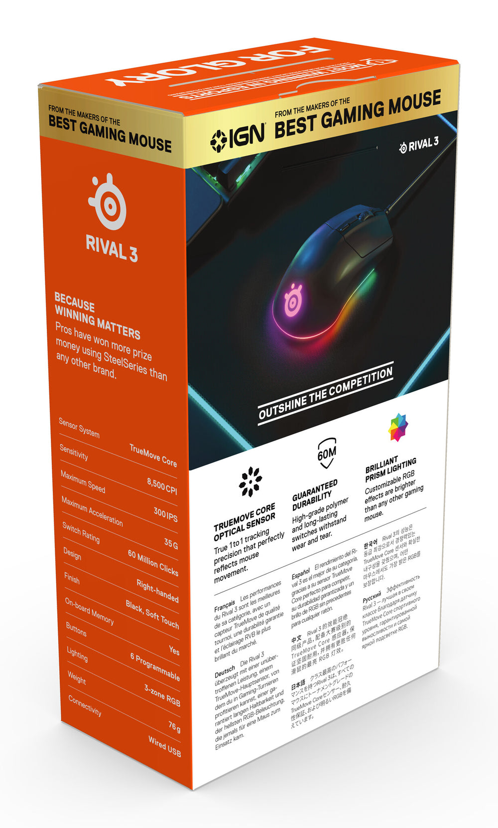 Steelseries Rival 3 datormöss Spela högerhand USB Type-A Optisk 8500 DPI