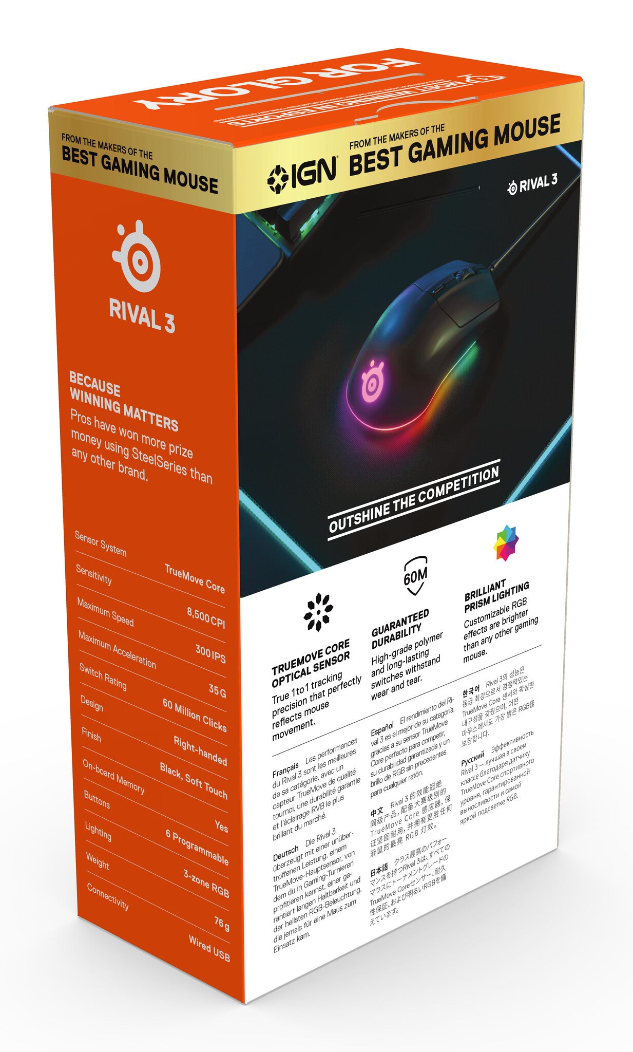 Steelseries Rival 3 datormöss Spela högerhand USB Type-A Optisk 8500 DPI