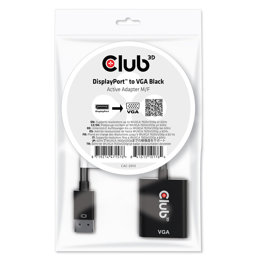 CLUB3D CAC-2013 videokabeladapter 0,228 m Displayport VGA Svart