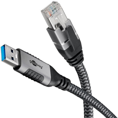 Goobay 70499 kabelomvandlare (hane/hona) USB A RJ-45 Svart, Silver