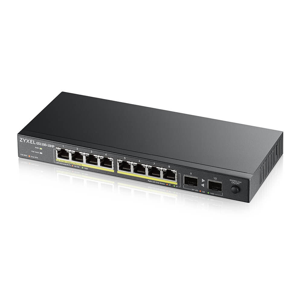 Zyxel GS1100-10HP v2 Ohanterad Gigabit Ethernet (10/100/1000) Strömförsörjning via Ethernet (PoE) stöd Svart