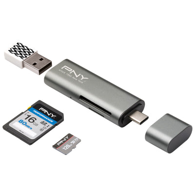 PNY R-TC-UA-3N1E01-RB kortläsare USB 3.2 Gen 1 (3.1 Gen 1) Type-C Metallisk