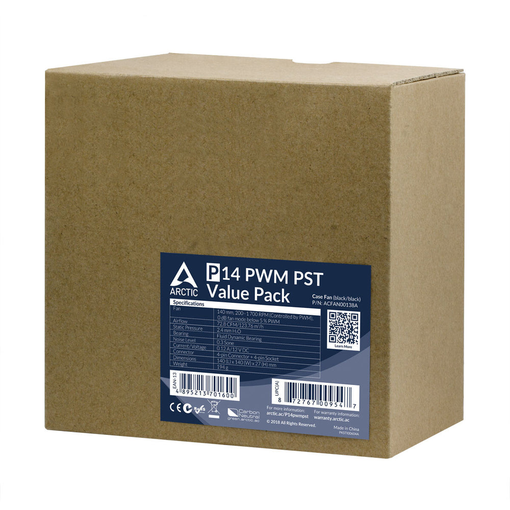 ARCTIC P14 PWM PST Value Pack Datorväska Fan 14 cm Svart 5 styck