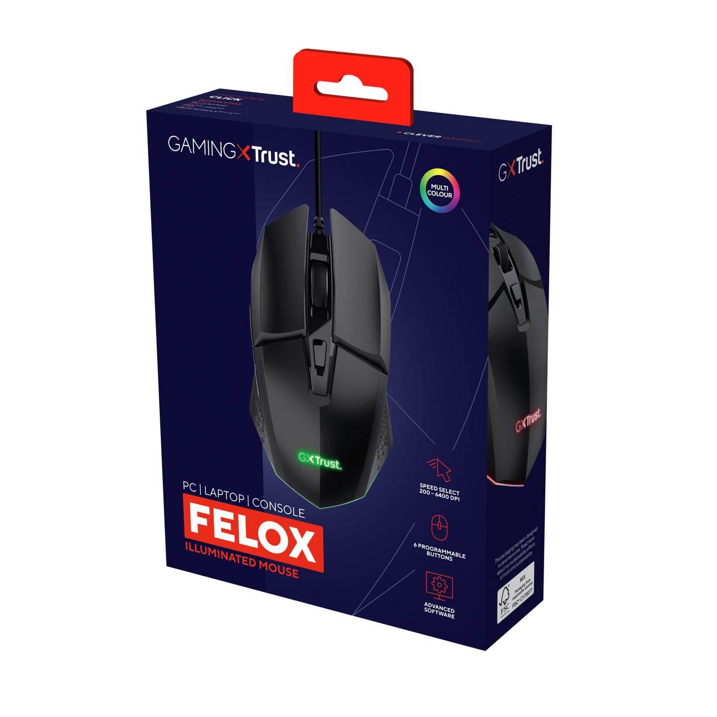 Trust GXT 109 Felox datormöss Spela högerhand USB Type-A Optisk 6400 DPI