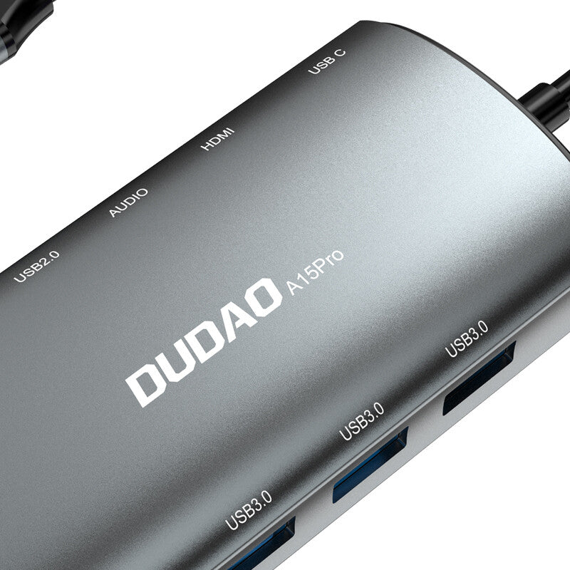 DUDAO A15PRO dockningsstationer för bärbara datorer Kabel USB 3.2 Gen 1 (3.1 Gen 1) Type-A + Type-C Grå