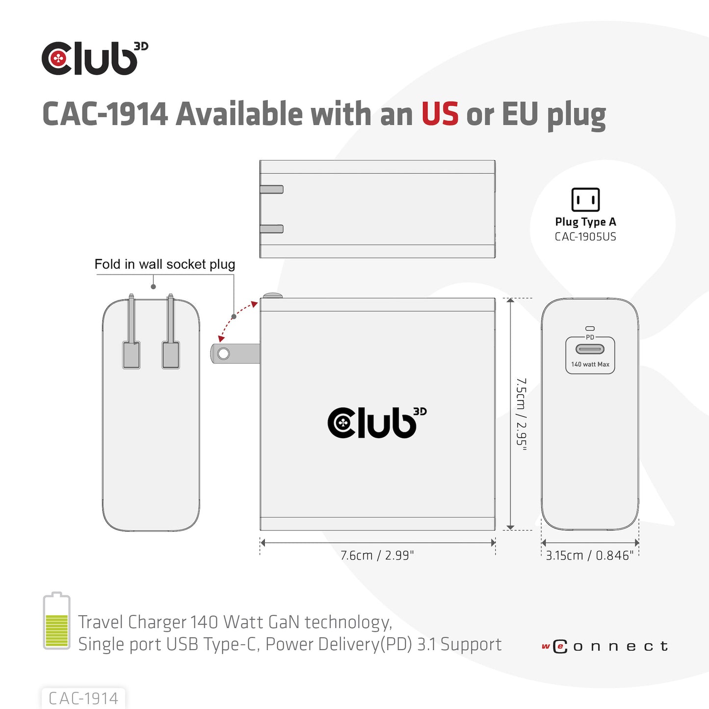 CLUB3D CAC-1914 mobilladdare Babymonitor med display, Skäggtrimmer, Digital videokamera, Digitalkamera, Spelkontroller, Hörlurar, Headset, Mobiltelefon, Bärbar dator, Powerbank, Smartphone, Smartwatch, Surfplatta, Universal, Klocka, Kroppsburen teknik Sva