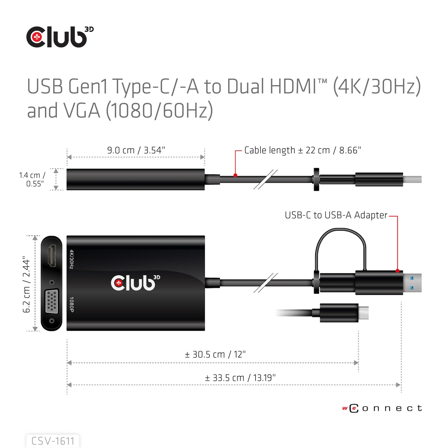 CLUB3D CSV-1611 USB-grafikadapter 3840 x 2160 pixlar Svart