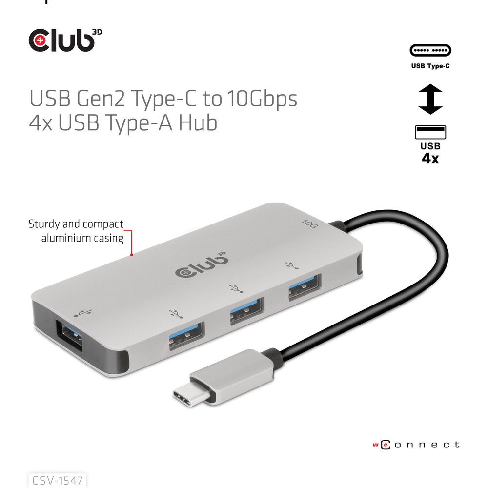 CLUB3D CSV-1547 gränssnittshubbar USB 3.2 Gen 2 (3.1 Gen 2) Type-C 10000 Mbit/s Svart, Silver