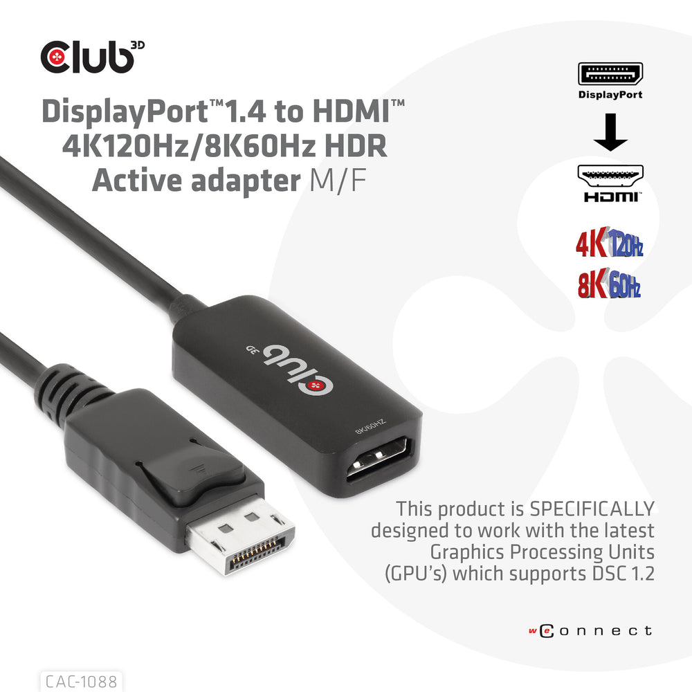 CLUB3D DisplayPort1.4 to HDMI 4K120Hz/8K60Hz HDR Active adapter M/F