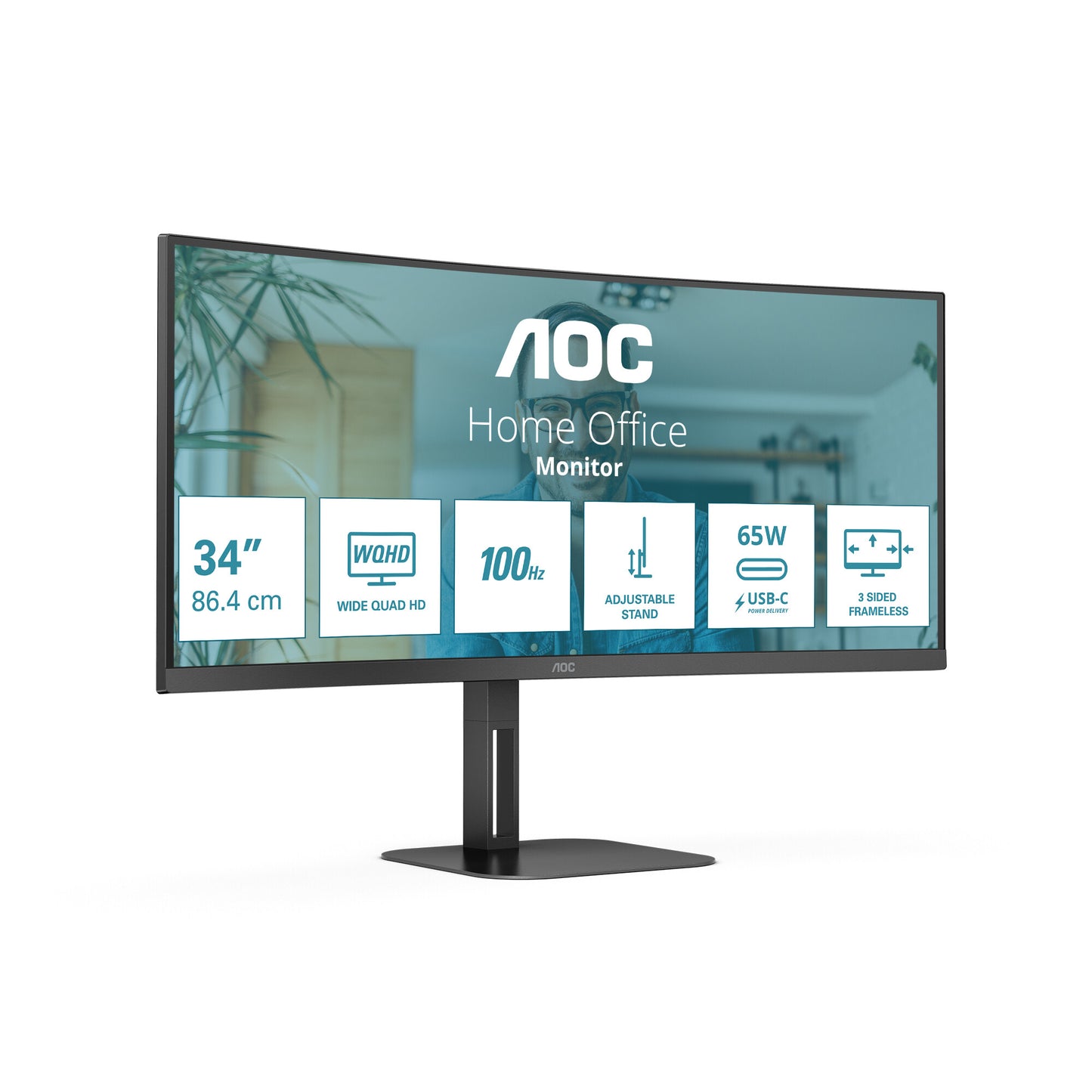AOC V5 CU34V5C/BK LED display 86,4 cm (34") 3440 x 1440 pixlar Wide Quad HD Svart