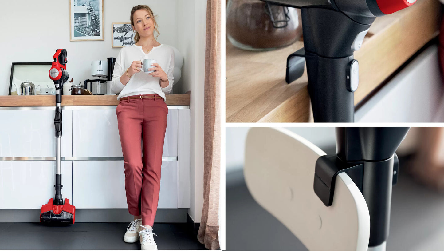 Bosch BCS711PET upprättstående dammsugare och elektrisk sopborste Skaftdammsugare Batteri Torr Utan påse 0,3 l Svart, Röd 3 Ah