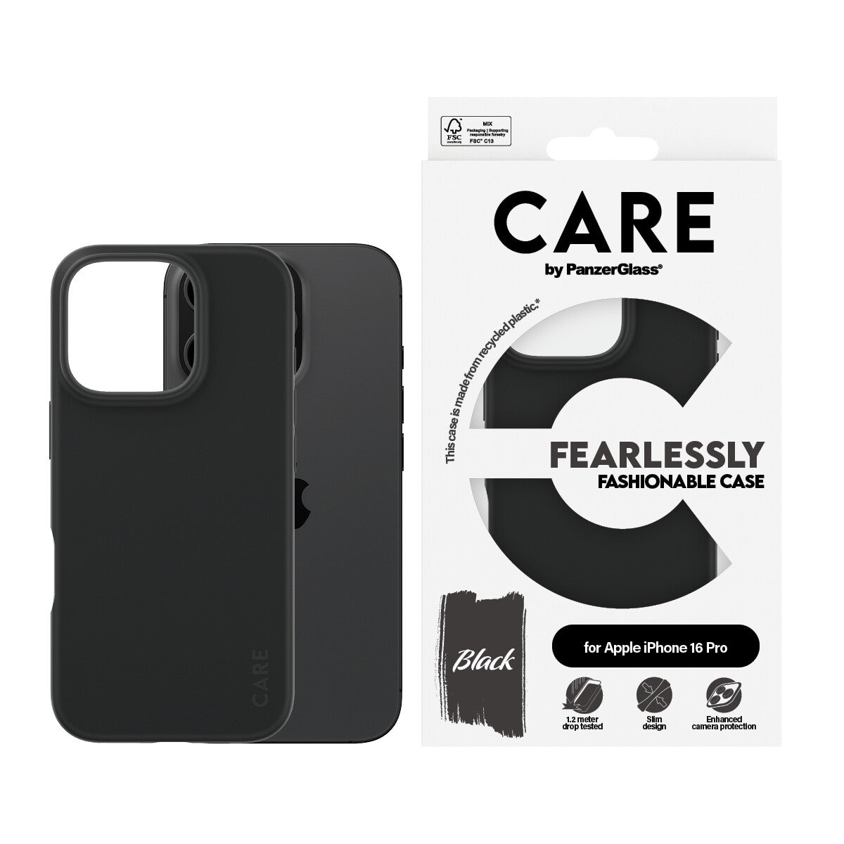 PanzerGlass CARE by PG BLK iPhone16 6.3 Pro mobiltelefonfodral Omslag Transparent
