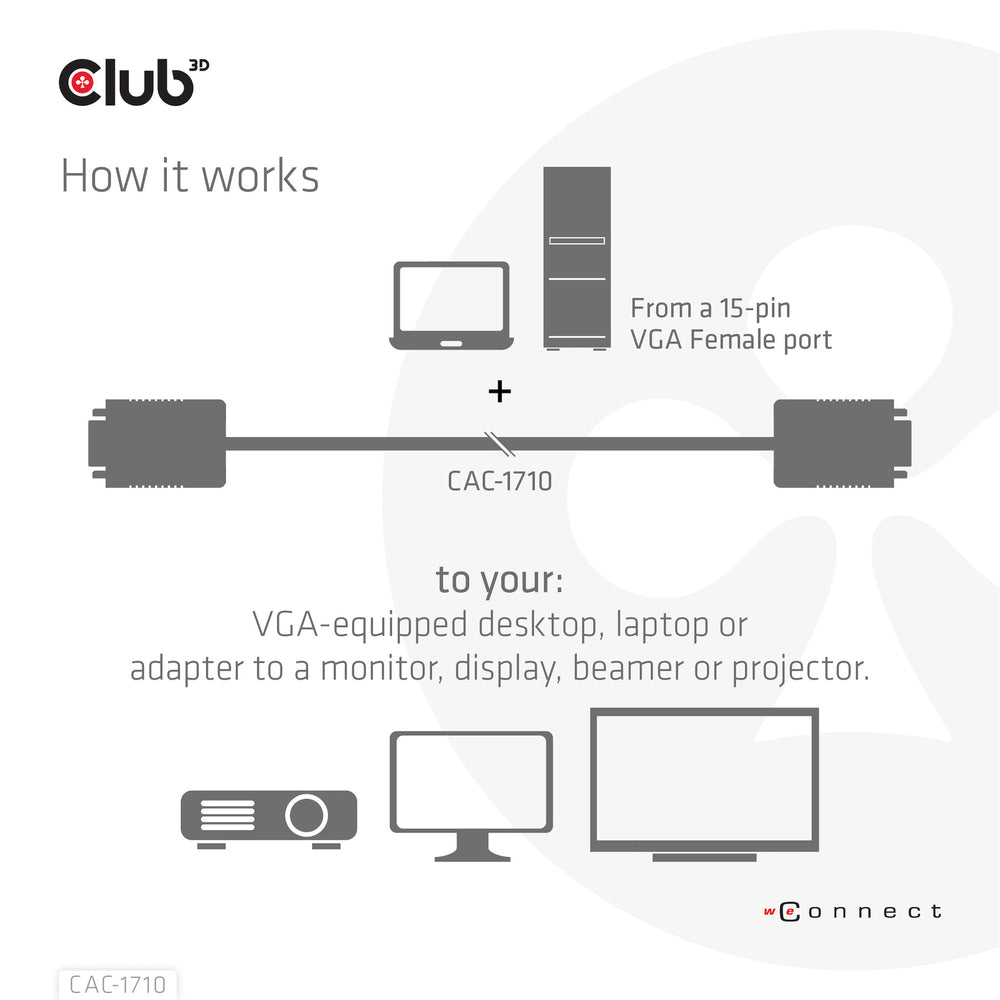 CLUB3D CAC-1710 VGA-kabel 10 m VGA (D-Sub) Svart