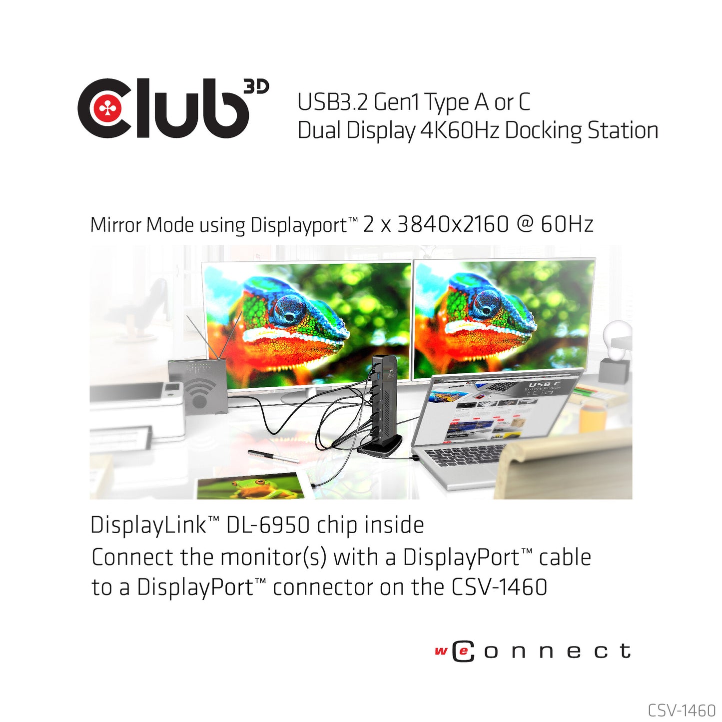 CLUB3D USB3.2 Gen1 Type A or C Dual Display 4K60Hz Docking Station