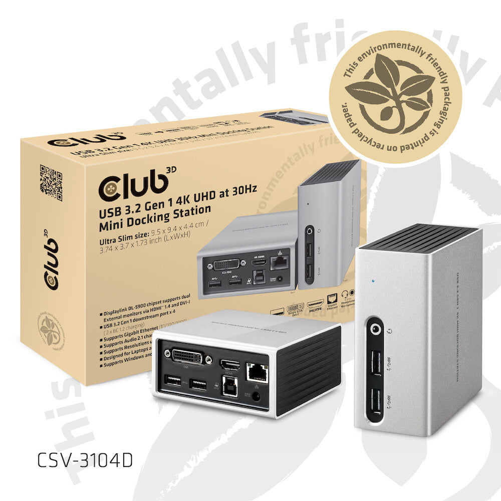 CLUB3D SenseVision USB 3.0 4K UHD Mini Docking Station