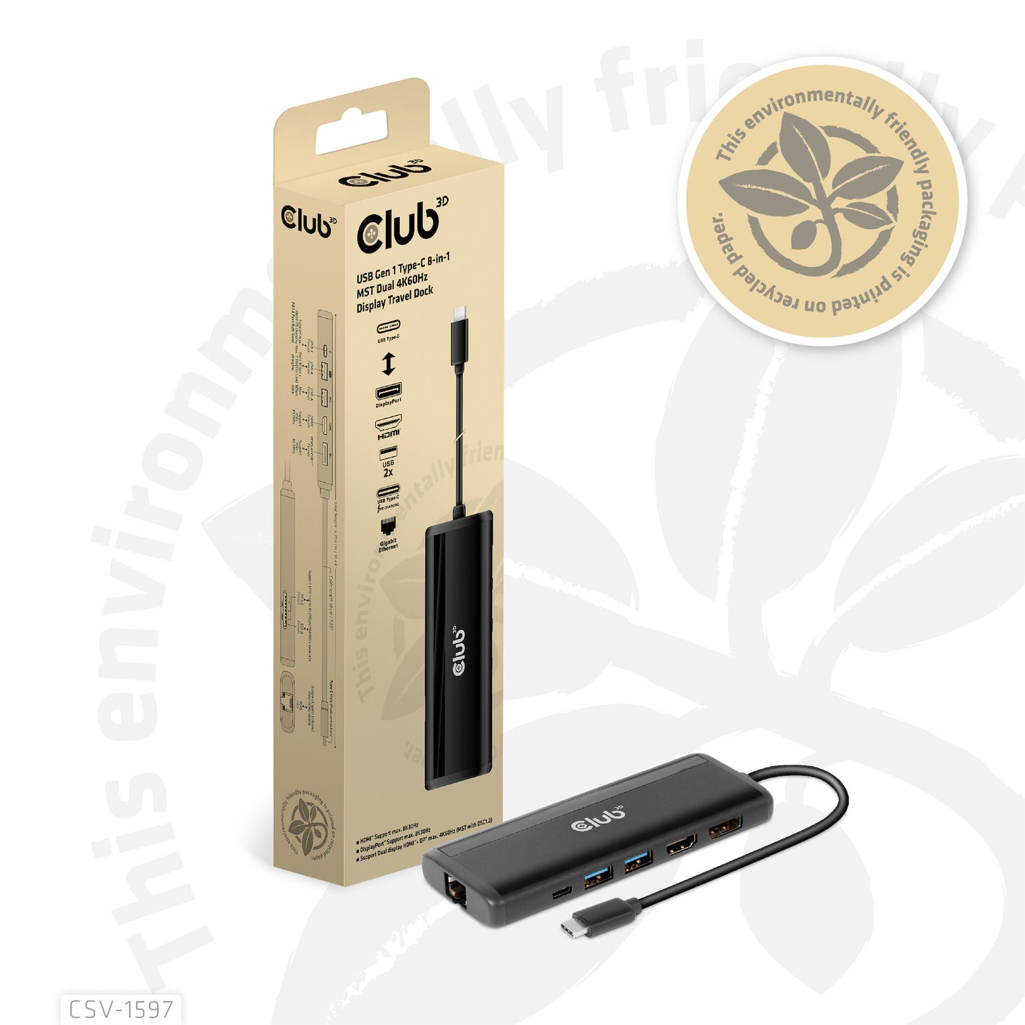 CLUB3D CSV-1597 dockningsstationer för bärbara datorer USB 3.2 Gen 1 (3.1 Gen 1) Type-C Svart