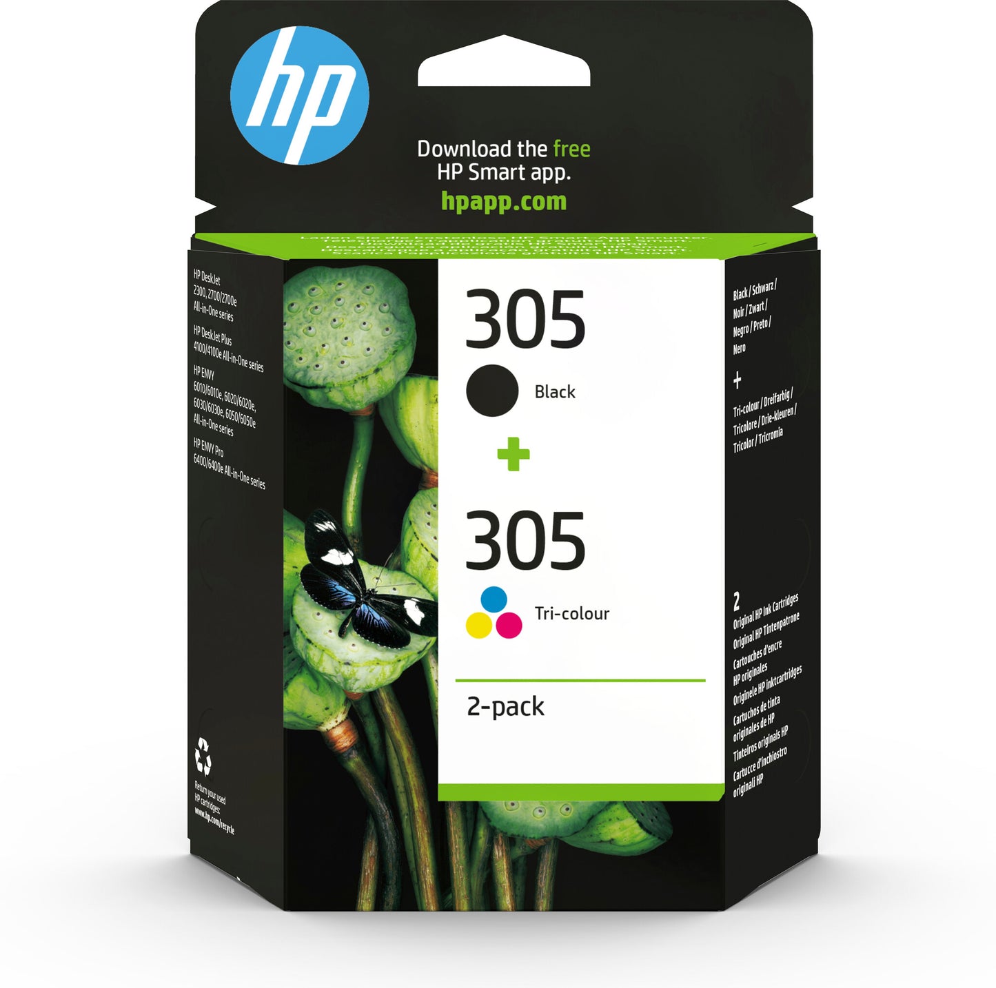 HP 305 2-pack med trefärgs/svarta originalbläckpatroner