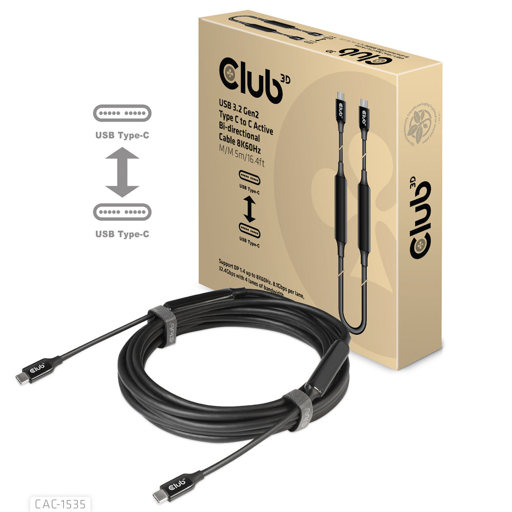 CLUB3D CAC-1535 USB-kablar USB 3.2 Gen 2 (3.1 Gen 2) 5 m USB C Svart