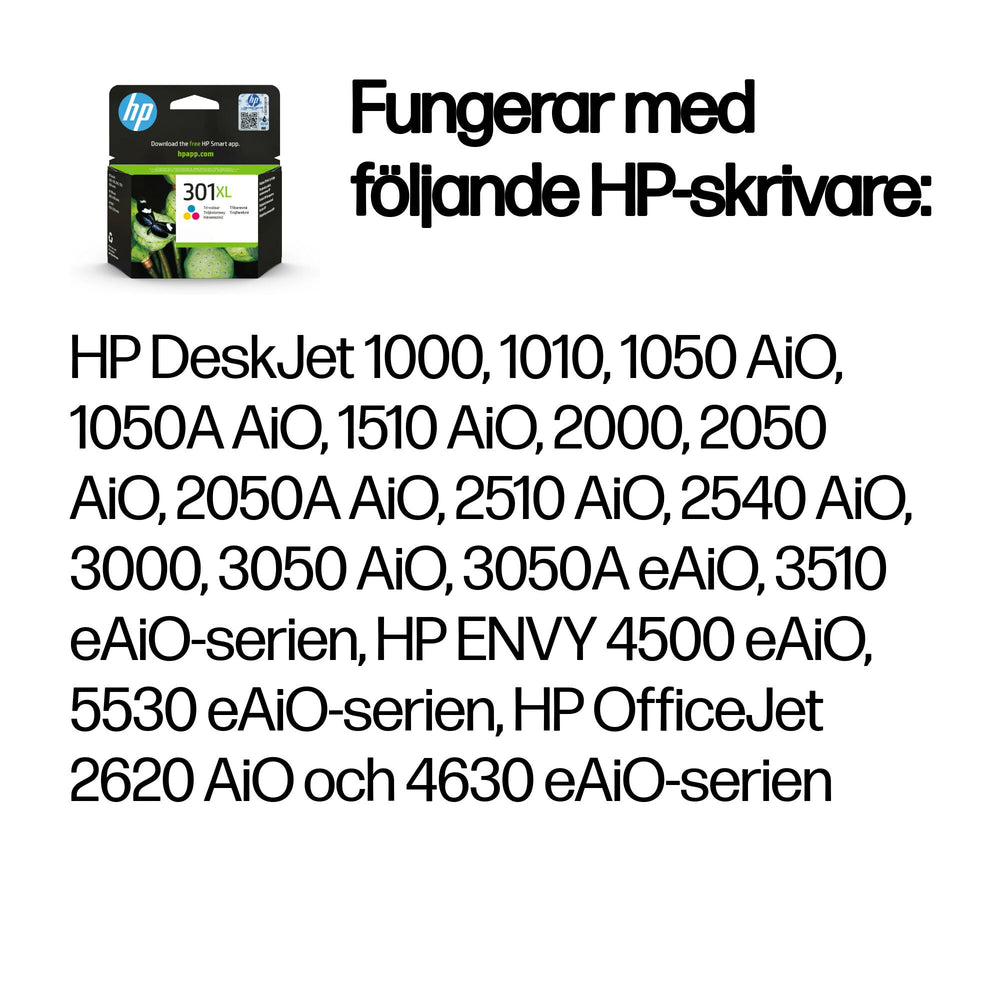 HP 301XL trefärgsbläckpatron med hög kapacitet, original