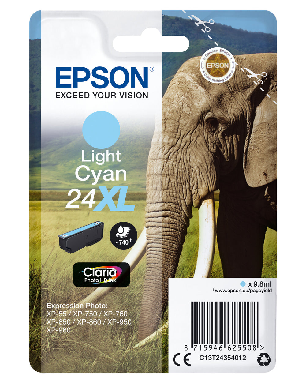 Epson Elephant Enpack ljus cyan 24XL Claria Photo HD-bläck