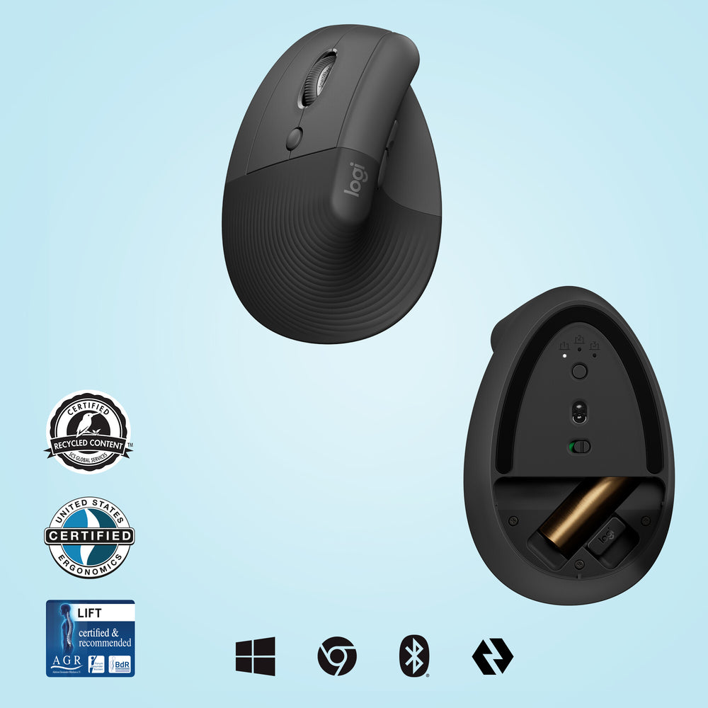 Logitech Lift datormöss Kontor vänster hand Trådlös RF + Bluetooth Optisk 4000 DPI