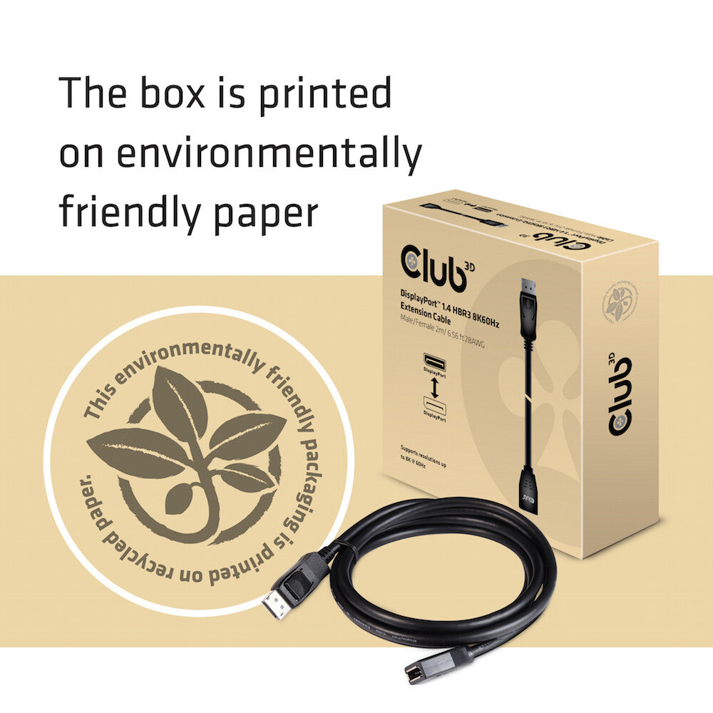CLUB3D CAC-1022 videokabeladapter 2 m Displayport 1.4 Svart
