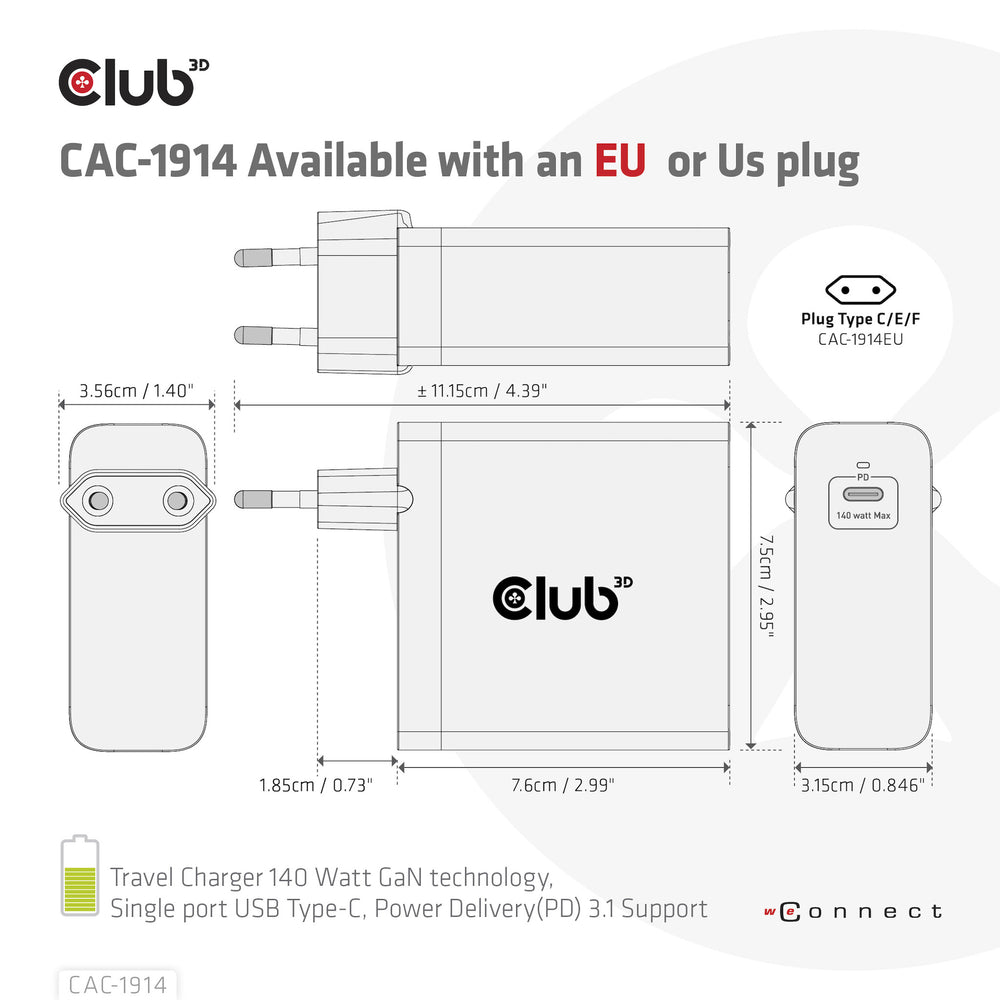 CLUB3D CAC-1914 mobilladdare Babymonitor med display, Skäggtrimmer, Digital videokamera, Digitalkamera, Spelkontroller, Hörlurar, Headset, Mobiltelefon, Bärbar dator, Powerbank, Smartphone, Smartwatch, Surfplatta, Universal, Klocka, Kroppsburen teknik Sva