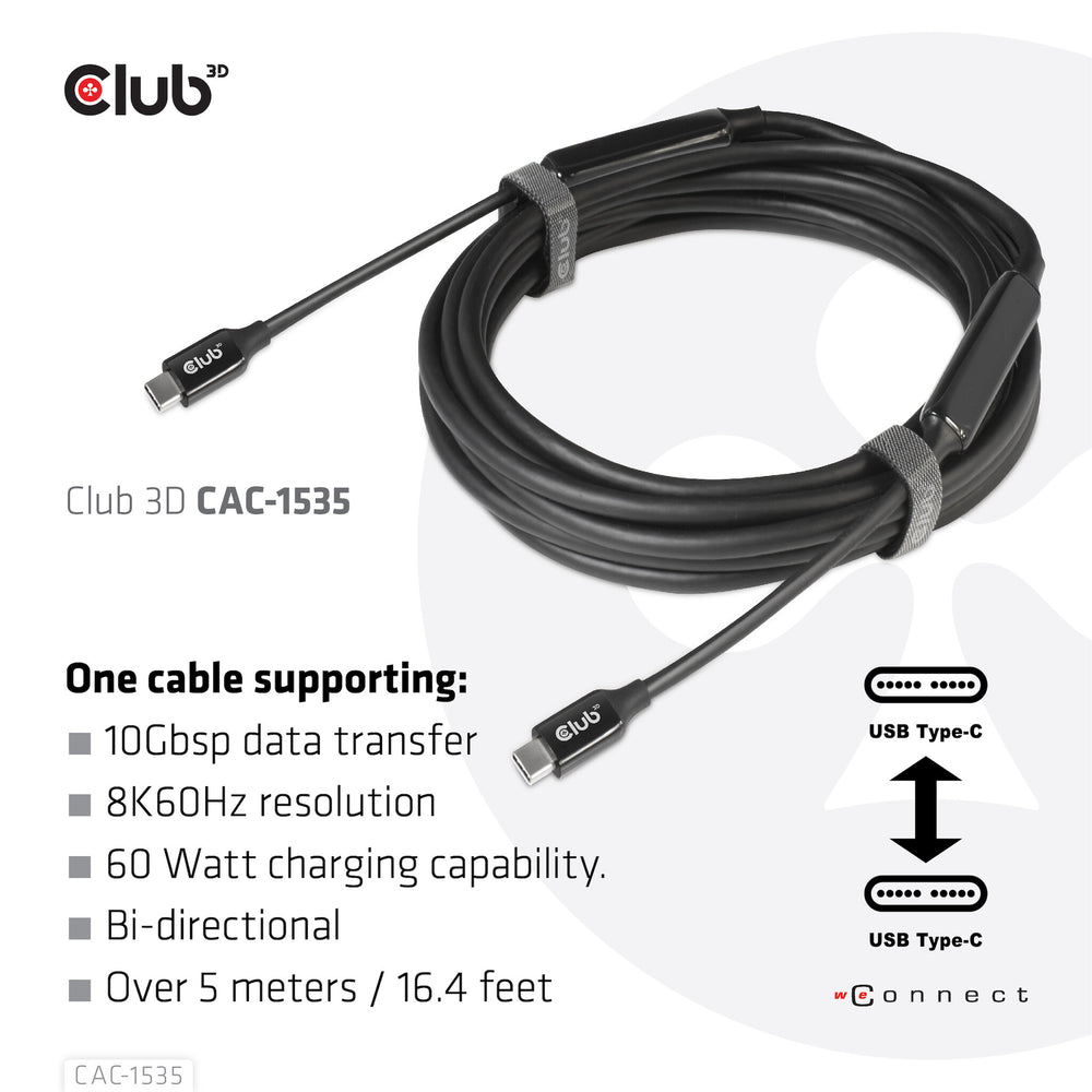 CLUB3D CAC-1535 USB-kablar USB 3.2 Gen 2 (3.1 Gen 2) 5 m USB C Svart