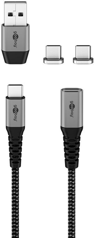 Goobay 65653 USB-kablar 1 m USB C Svart, Grå