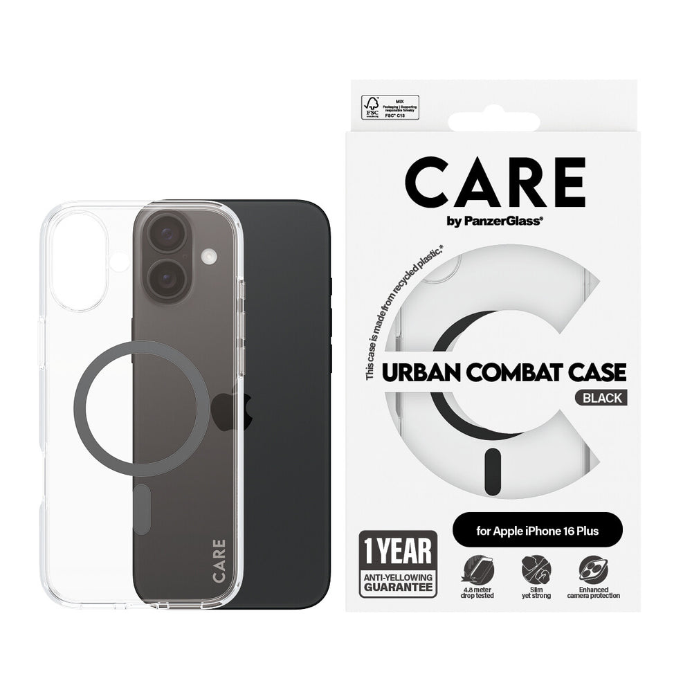 PanzerGlass CARE by PG BLK MagSafe iPhone16 6.7 mobiltelefonfodral Omslag Transparent