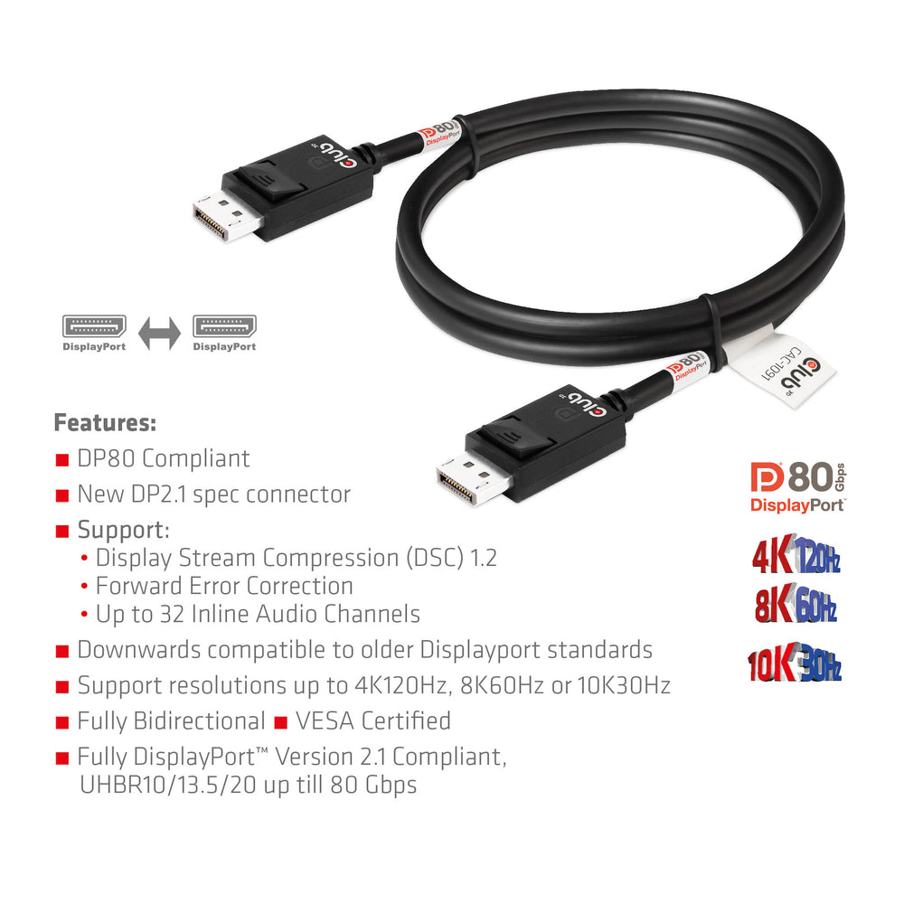 CLUB3D CAC-1091 DisplayPort-kabel 1,2 m Svart