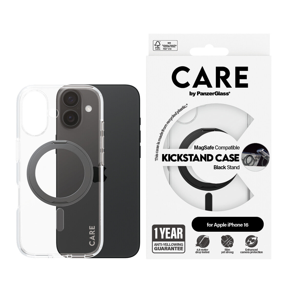 PanzerGlass CARE by PG BLK Kick/MagS iPhone16 6.1 mobiltelefonfodral Omslag Transparent