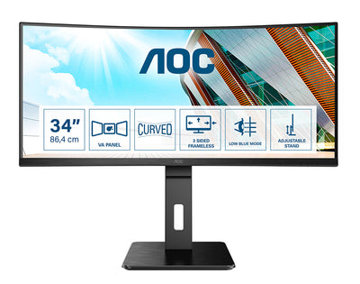 AOC P2 CU34P2A LED display 86,4 cm (34") 3440 x 1440 pixlar Quad HD Svart