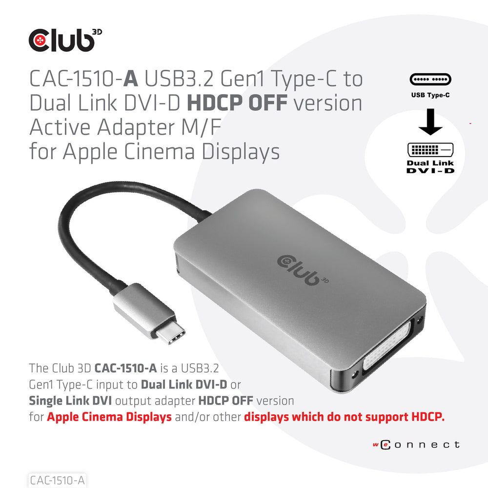 CLUB3D CAC-1510-A videokabeladapter 0,25 m USB Type-C DVI Grå