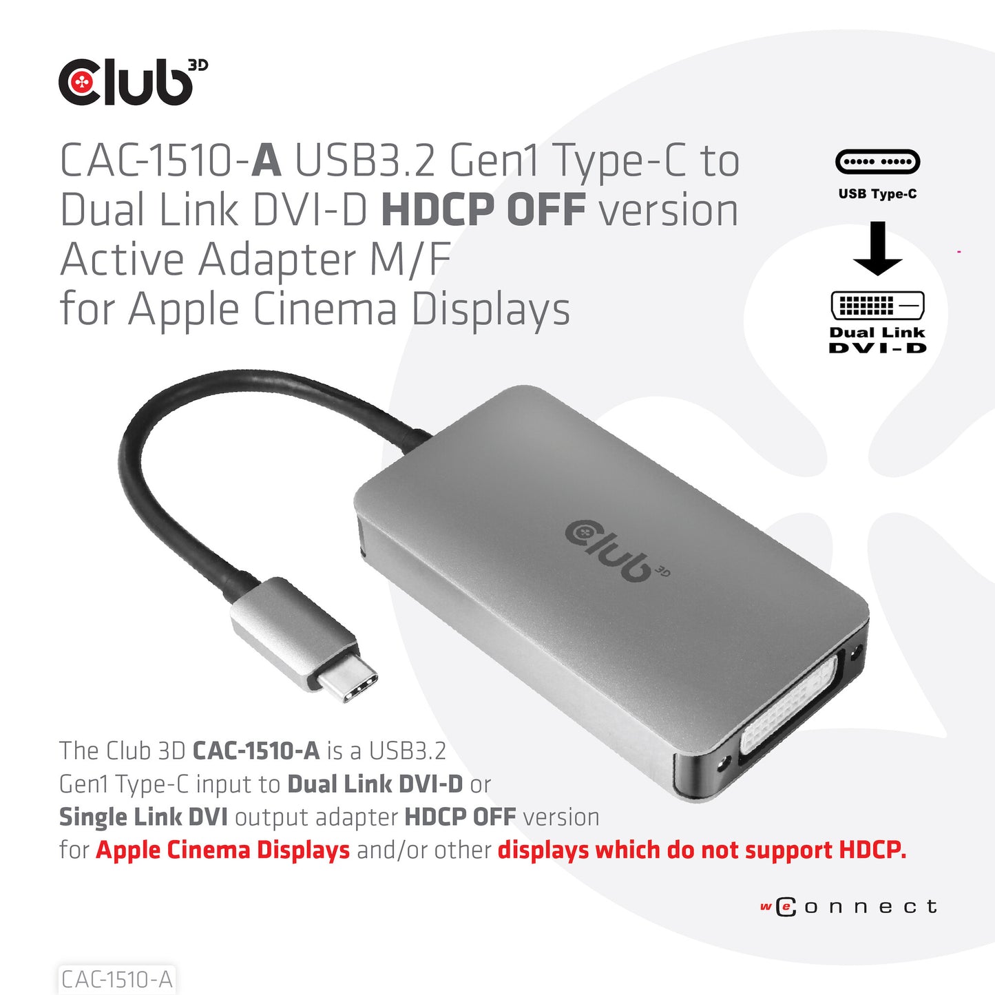 CLUB3D CAC-1510-A videokabeladapter 0,25 m USB Type-C DVI Grå