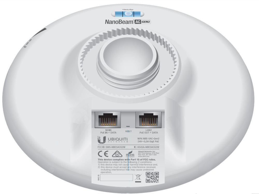 Ubiquiti NanoBeam 5AC Gen 2 Nätverksbrygga 450 Mbit/s Vit