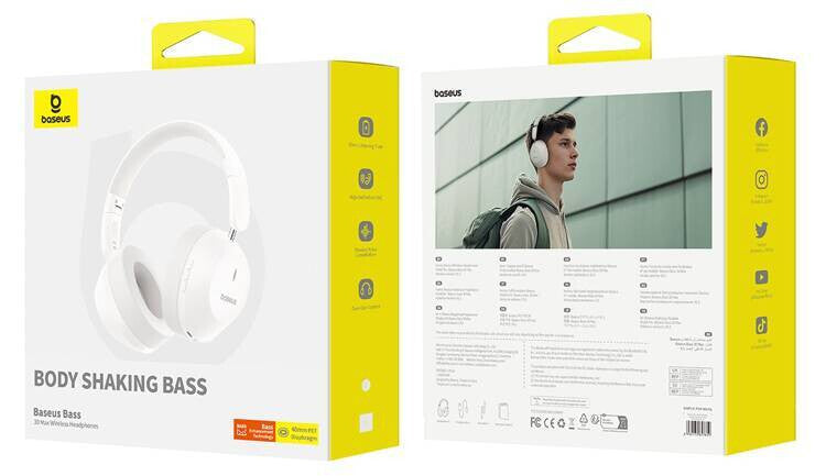 Baseus Bass 30 Max Headset Kabel & Trådlös Huvudband Samtal/musik Bluetooth Vit