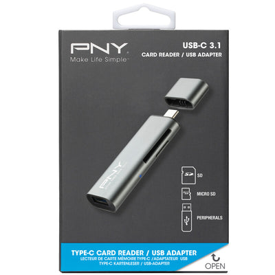 PNY R-TC-UA-3N1E01-RB kortläsare USB 3.2 Gen 1 (3.1 Gen 1) Type-C Metallisk