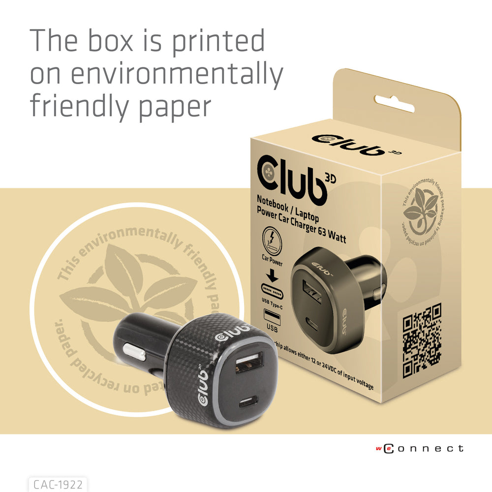 CLUB3D USB KFZ-Ladegerät 1xUSB C A 63W 12/24V retail