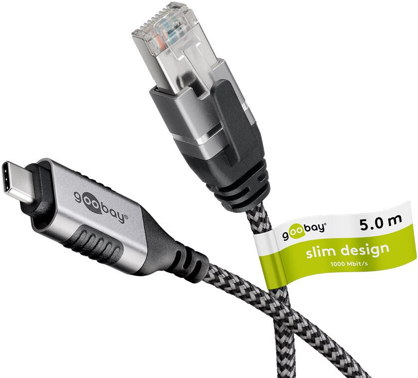 Goobay 74405 kabelomvandlare (hane/hona) USB 3.1 type A RJ45 Svart, Silver
