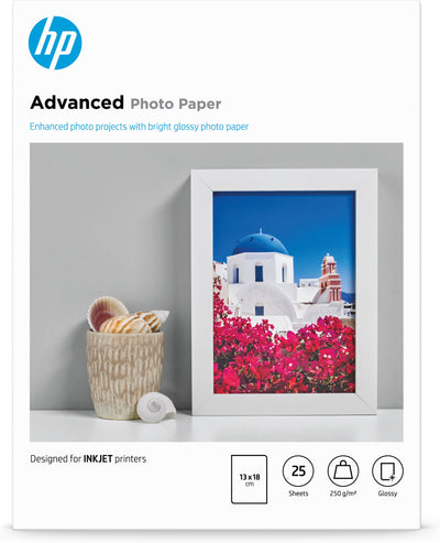 HP Advanced Photo-papper, glättat, 250 g/m2, 13 x 18 cm (127 x 178 mm), 25 ark