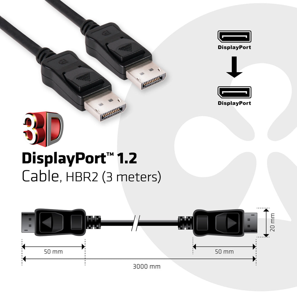 CLUB3D Displayport 1.2 Cable M/M 3Meter 4K60Hz 21.6Gbps