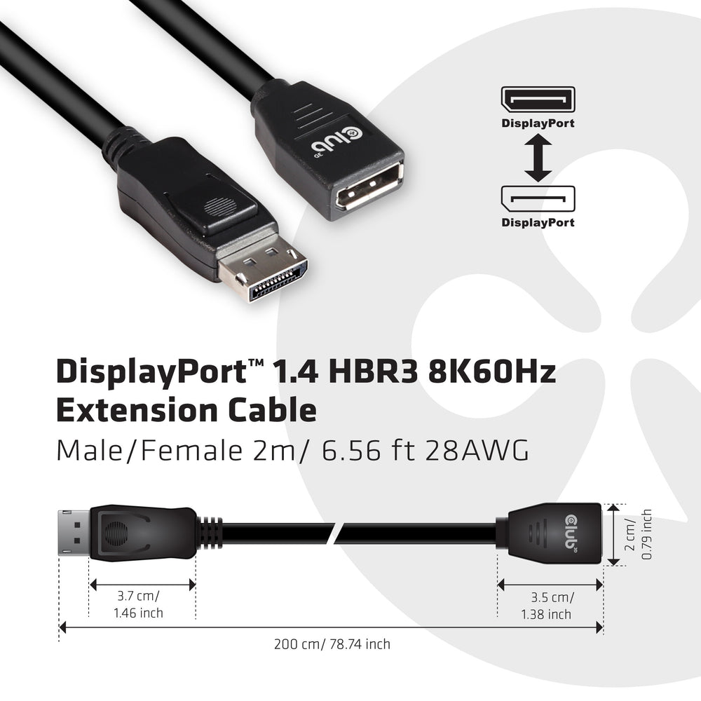 CLUB3D CAC-1022 videokabeladapter 2 m Displayport 1.4 Svart