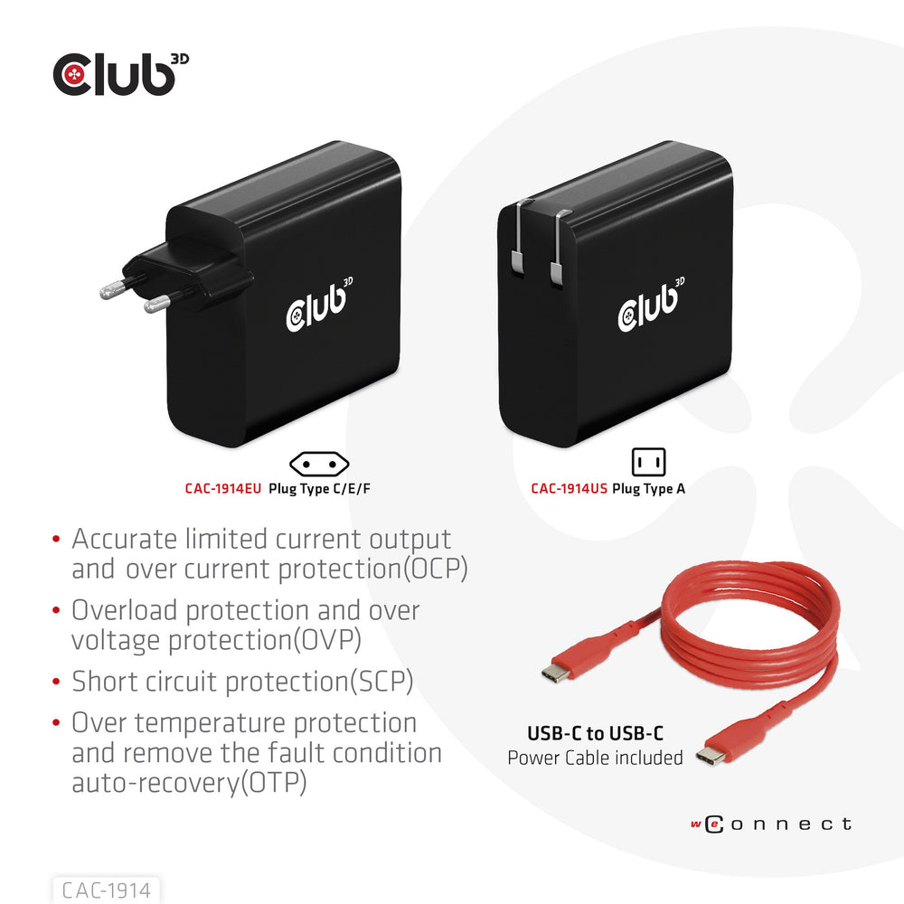 CLUB3D CAC-1914 mobilladdare Babymonitor med display, Skäggtrimmer, Digital videokamera, Digitalkamera, Spelkontroller, Hörlurar, Headset, Mobiltelefon, Bärbar dator, Powerbank, Smartphone, Smartwatch, Surfplatta, Universal, Klocka, Kroppsburen teknik Sva